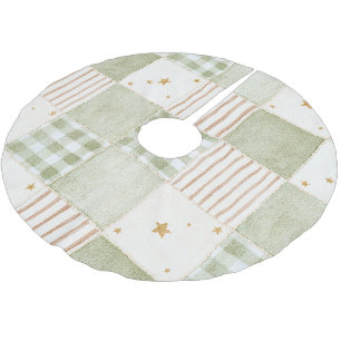 Gold Mint Grün Sterne Streifen Patches Weihnachten Polyester Weihnachtsbaumdecke