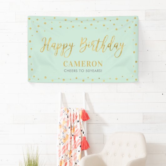 Gold & Mint Happy Birthday Party Banner (Insitu)