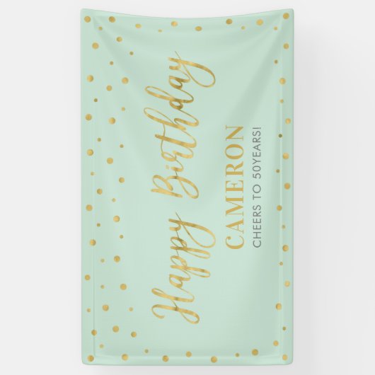 Gold & Mint Happy Birthday Party Banner (Vertikal)
