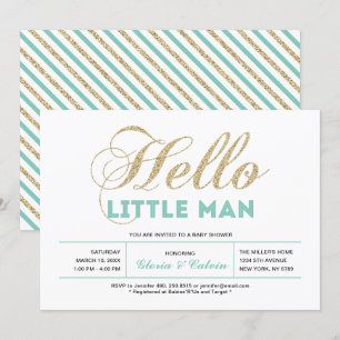 Gold, Mint Moderne Typografie Jungen-Baby-Party Einladung