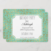 Gold Mint Ombre Leopard Print Geburtstag Einladung (Vorne/Hinten)