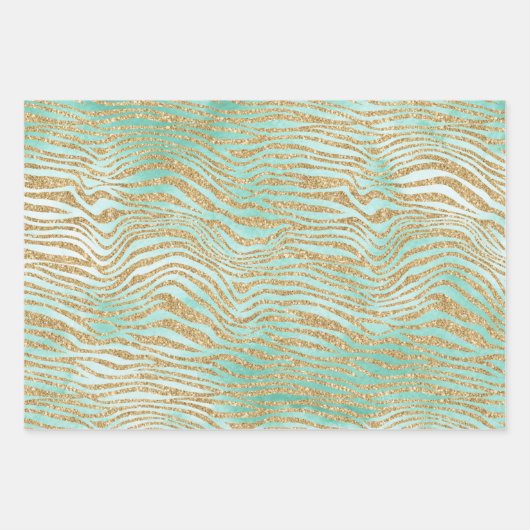 Gold Mint White Ombre Zebra Leopard Geschenkpapier Set (Vorderseite 3)