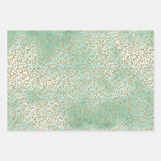 Gold Mint White Ombre Zebra Leopard Geschenkpapier Set (Vorderseite 2)