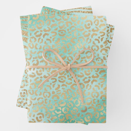 Gold Mint White Ombre Zebra Leopard Geschenkpapier Set (Beispiel)