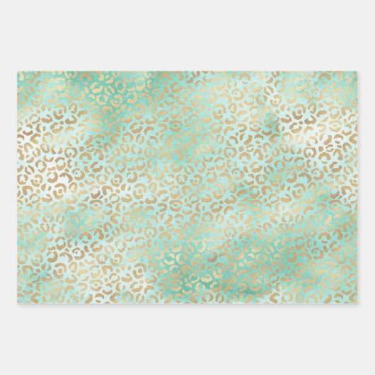 Gold Mint White Ombre Zebra Leopard Geschenkpapier Set (Vorderseite)