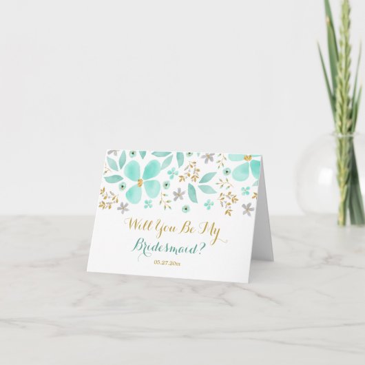 Gold Minze Blume wird meine Bridesmaid Card sein Einladung (Vorderseite)