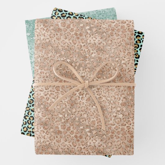 Gold Minze Green Glam Leopard Print Geschenkpapier Set (Beispiel)