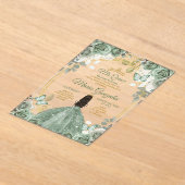 Gold Mis Quince Dusty Green Floral Quinceañera Acryleinladungen (Ablage )