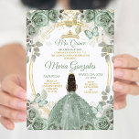 Gold Mis Quince Dusty Green Floral Quinceañera Einladung<br><div class="desc">Gold Dusty Green Floral Quinceañera Einladung Mis Quince Anos,  15. Geburtstag, </div>
