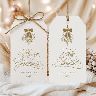 Gold Mistletoe Frohe Weihnachten Feliz Navidad Geschenkanhänger