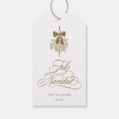 Gold Mistletoe Frohe Weihnachten | Feliz Navidad Geschenkanhänger (Rückseite)