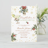 Gold Mistletoe & Margarita Weihnachtsfest Brautpar Einladung (Stehend Vorderseite)