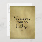 Gold mit Bibelverse Wo immer du hingehst.. Ankündigungspostkarte (Vorne/Hinten)