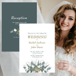 Gold mit grüner Hochzeit Einladung White Tulips