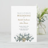 Gold mit grüner Hochzeit Einladung White Tulips (Stehend Vorderseite)