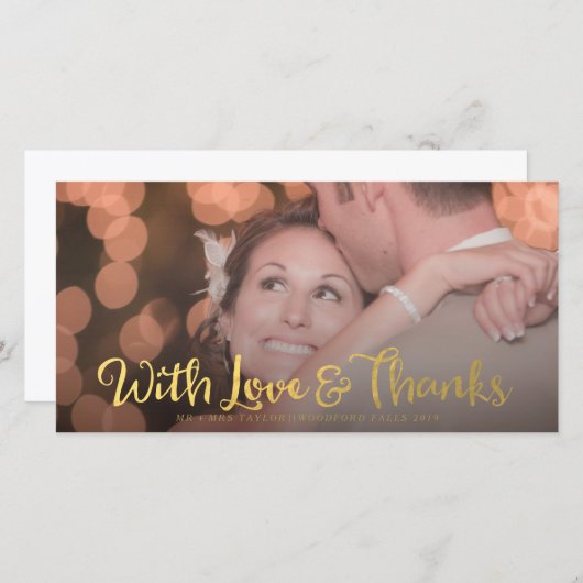 Gold mit Liebe & Dankeschön-Overlay-Foto-Karte für Dankeskarte (Vorne/Hinten)
