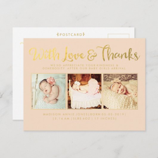 Gold mit Liebe und Dank Sip & See Postcard Ankündigungspostkarte (Vorne/Hinten)