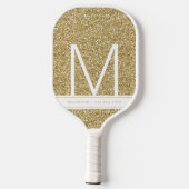 Gold Mit Monogramm Glitzer Personalisiert Pickleball Schläger (Rückseite)