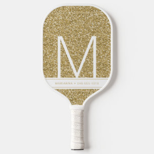 Gold Mit Monogramm Glitzer Personalisiert Pickleball Schläger