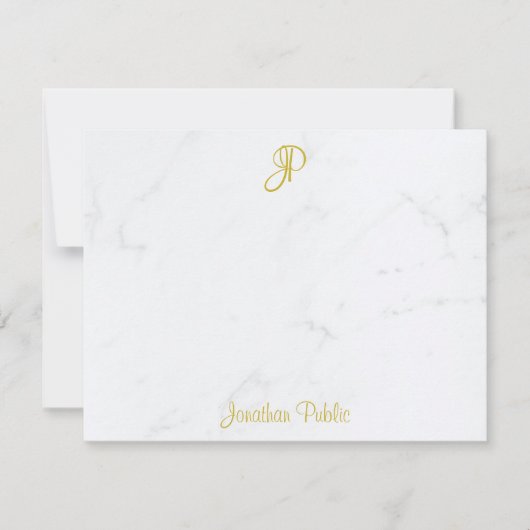 Gold Mit Monogramm Handwriting Script Marble Trend Mitteilungskarte (Vorderseite)