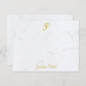 Gold Mit Monogramm Handwriting Script Marble Trend Mitteilungskarte (Vorne/Hinten)