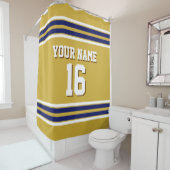 Gold mit Navy White Stripes Sports Jersey Duschvorhang (Beispiel)