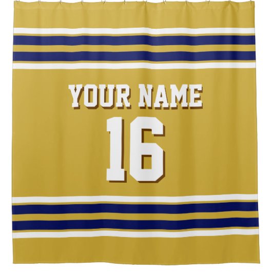 Gold mit Navy White Stripes Sports Jersey Duschvorhang (Vorderseite)