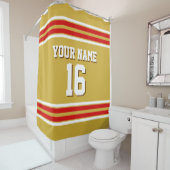 Gold mit Red White Stripes Sports Jersey Duschvorhang (Beispiel)