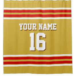 Gold mit Red White Stripes Sports Jersey Duschvorhang