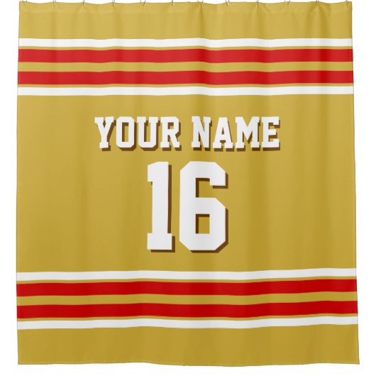 Gold mit Red White Stripes Sports Jersey Duschvorhang (Vorderseite)