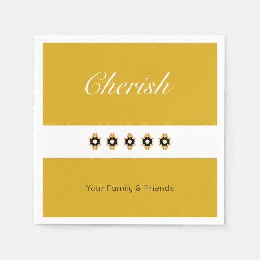 Gold mit schwarzer und weißer Blüte Serviette (Vorderseite)