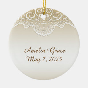 Gold mit Spitze, Kreuz, religiös Keramikornament