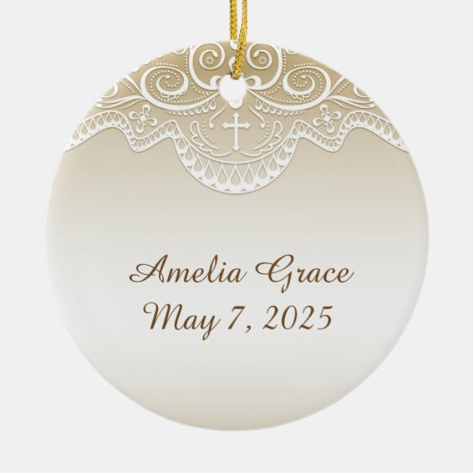 Gold mit Spitze, Kreuz, religiös Keramikornament (Vorne)