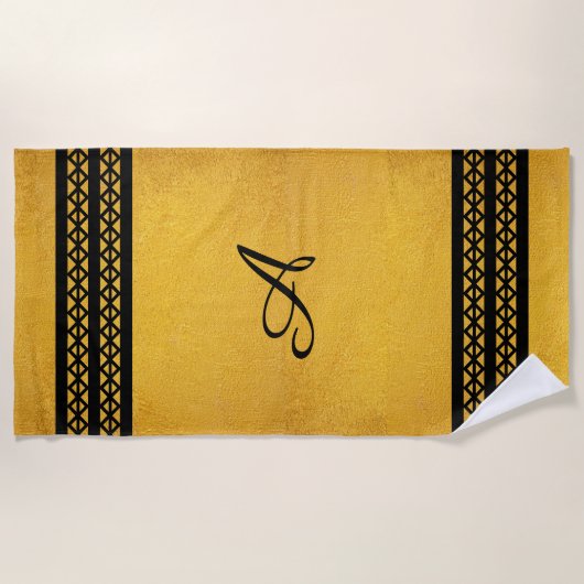 Gold mit vertikalen schwarzen Monogram-Bars & Diam Strandtuch (Vorderseite)