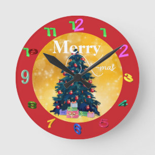 Gold mit Weihnachtsmauer Runde Wanduhr