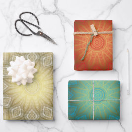 Gold mit weißem Blau oder rotem Kaleidoskop Geschenkpapier Set