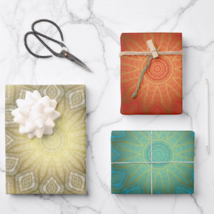 Gold mit weißem Blau oder rotem Kaleidoskop Geschenkpapier Set
