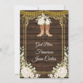 Gold mit weißen Rosen Fiesta Boy Taufe Einladung (Rückseite)