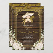 Gold mit weißen Rosen Fiesta Boy Taufe Einladung (Vorne/Hinten)