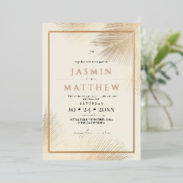 Gold Modern Beach Coastal Palm Wedding  Folieneinladung