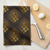 Gold Modern Boho Elegantes abstraktes Kunstmuster Geschirrtuch (Viertel Falte)
