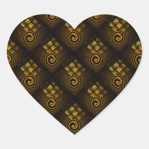 Gold Modern Boho Elegantes abstraktes Kunstmuster Herz-Aufkleber