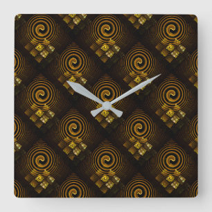 Gold Modern Boho Elegantes abstraktes Kunstmuster Quadratische Wanduhr