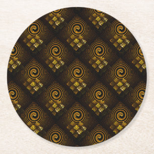 Gold Modern Boho Elegantes abstraktes Kunstmuster Runder Pappuntersetzer