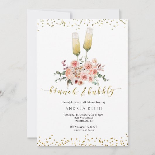 Gold Modern Brunch and Bubbly Brautparty Einladung (Vorderseite)