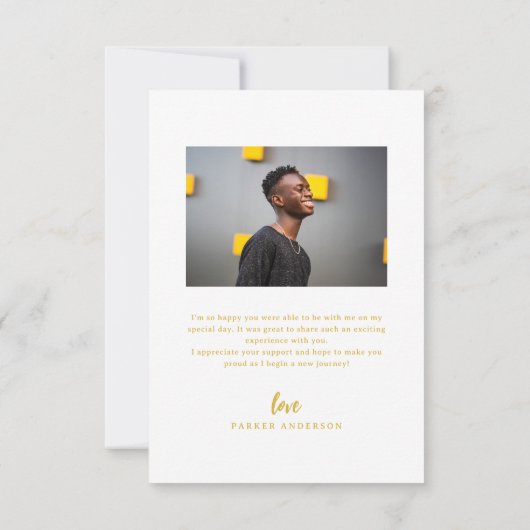 Gold Modern Brush Script Einfaches Foto Abschluss Dankeskarte (Rückseite)