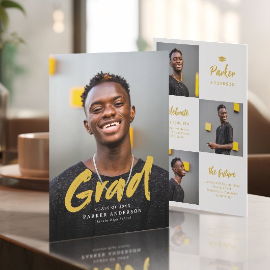 Gold Modern Brush Script Foto Abschluss Einladung