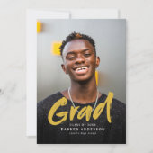 Gold Modern Brush Script Foto Abschluss Einladung (Vorderseite)