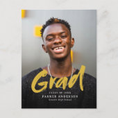 Gold Modern Brush Script Foto Abschluss Postkarte (Vorderseite)