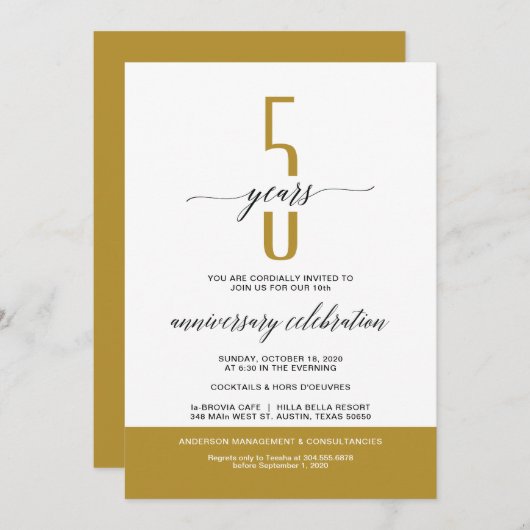 GOLD Modern Business Anniversary Party lädt ein Einladung (Vorne/Hinten)